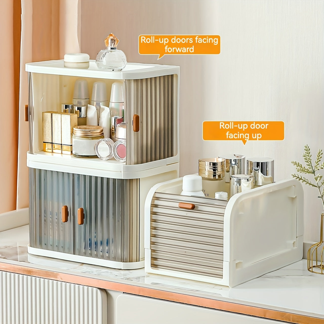 2pcs Foldable Plastic Storage Box Makeup Small Item Storage Box