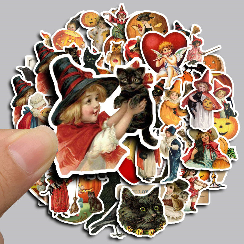 50pcs Retro Halloween Sticker Waterproof Vinyl Sticker for Water Bottle Laptops