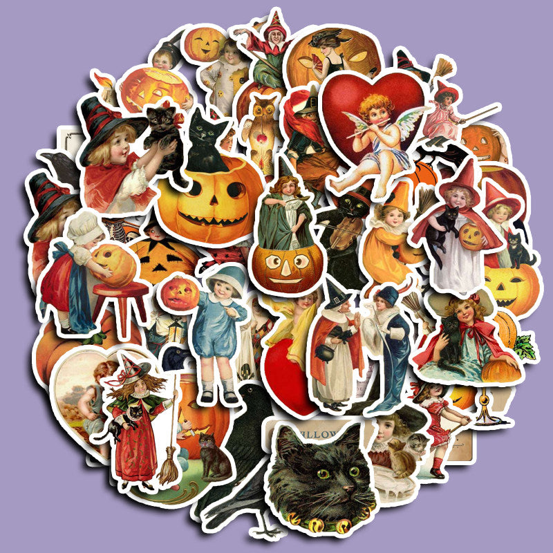 50pcs Retro Halloween Sticker Waterproof Vinyl Sticker for Water Bottle Laptops