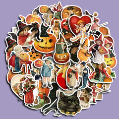 50pcs Retro Halloween Sticker Waterproof Vinyl Sticker for Water Bottle Laptops