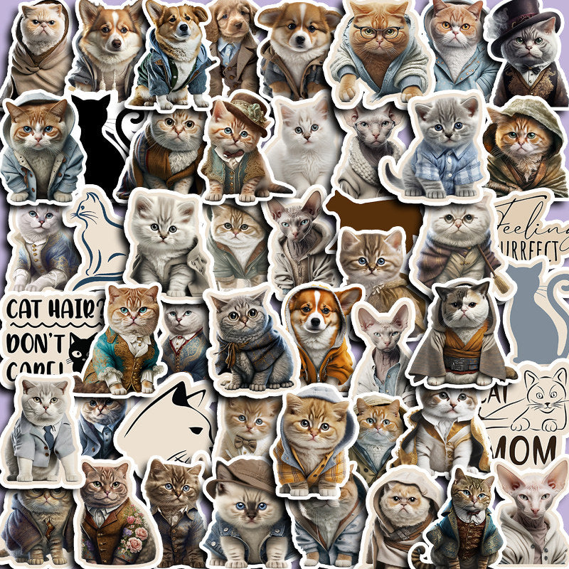 50pcs Gentleman Cat Waterproof Vinyl Sticker For Water Bottle Laptops Phones