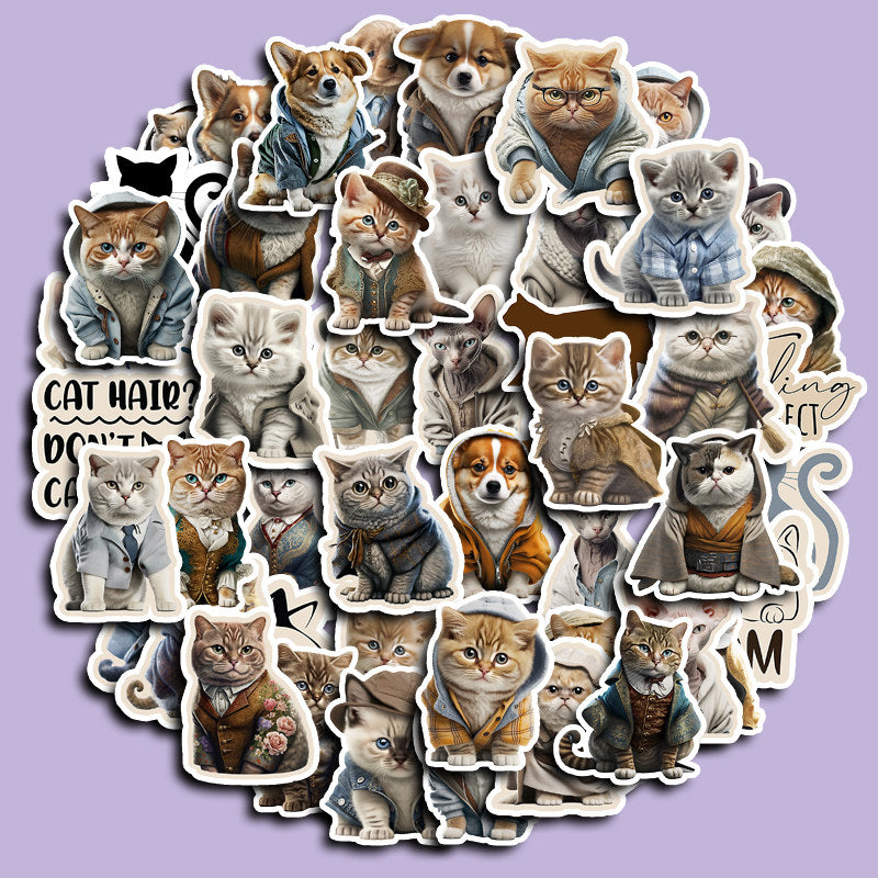 50pcs Gentleman Cat Waterproof Vinyl Sticker For Water Bottle Laptops Phones