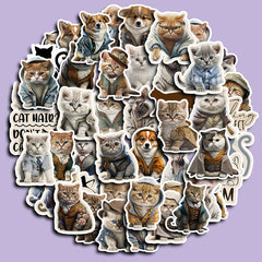50pcs Gentleman Cat Waterproof Vinyl Sticker For Water Bottle Laptops Phones