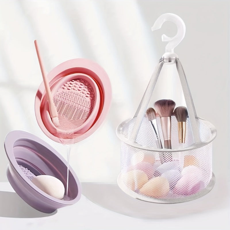 Makeup Brush Cleaning Mat & Drying Net Set