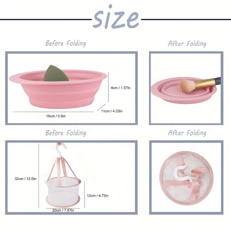 Makeup Brush Cleaning Mat & Drying Net Set