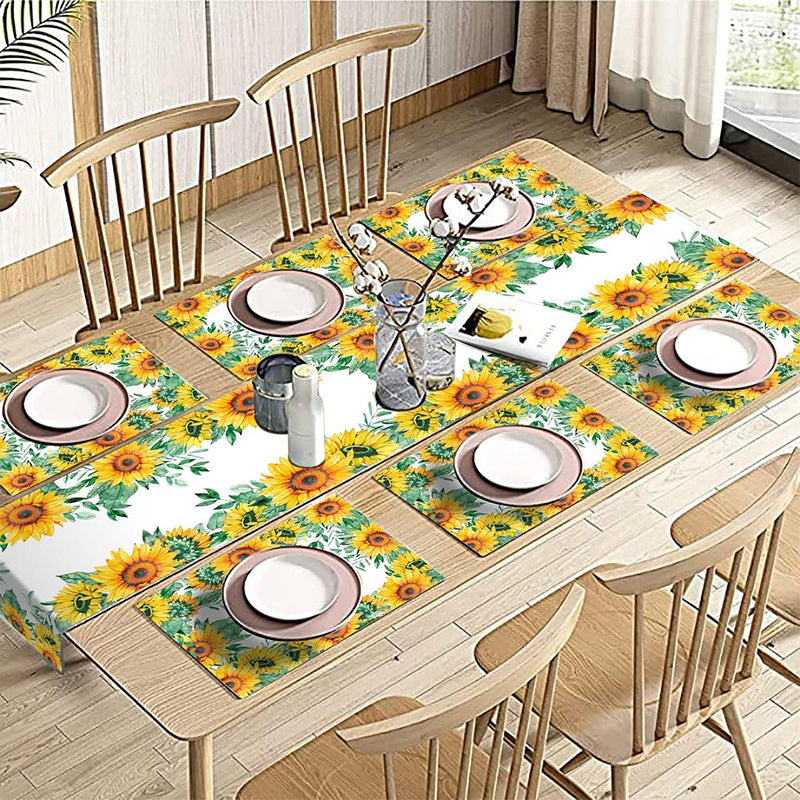 Sunflower Pattern Table Runner Placemats Set Spring Floral Table Decor