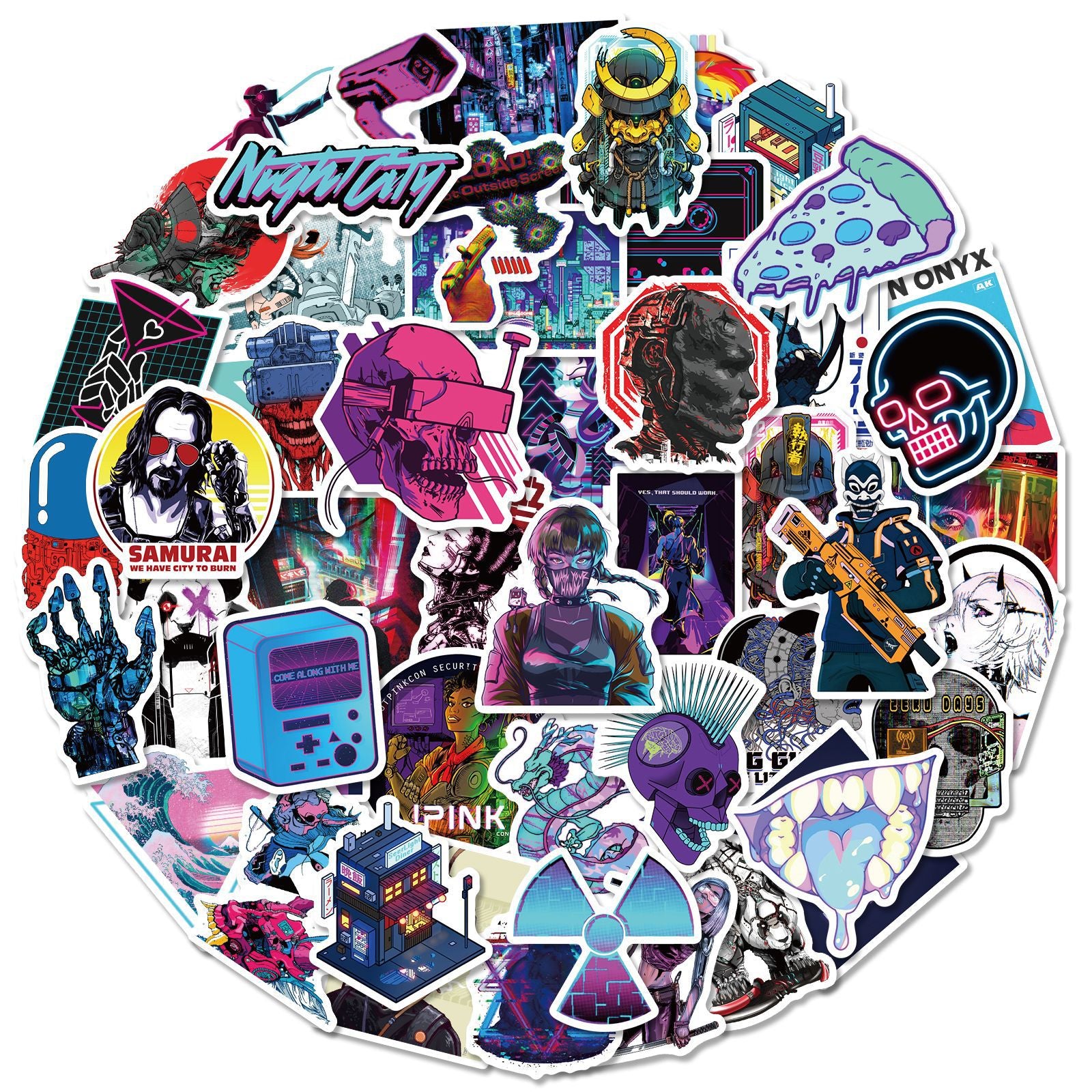 50pcs Cyber Punk Style Stickers for Laptops Mobile Phones Motorcycles Car Decora