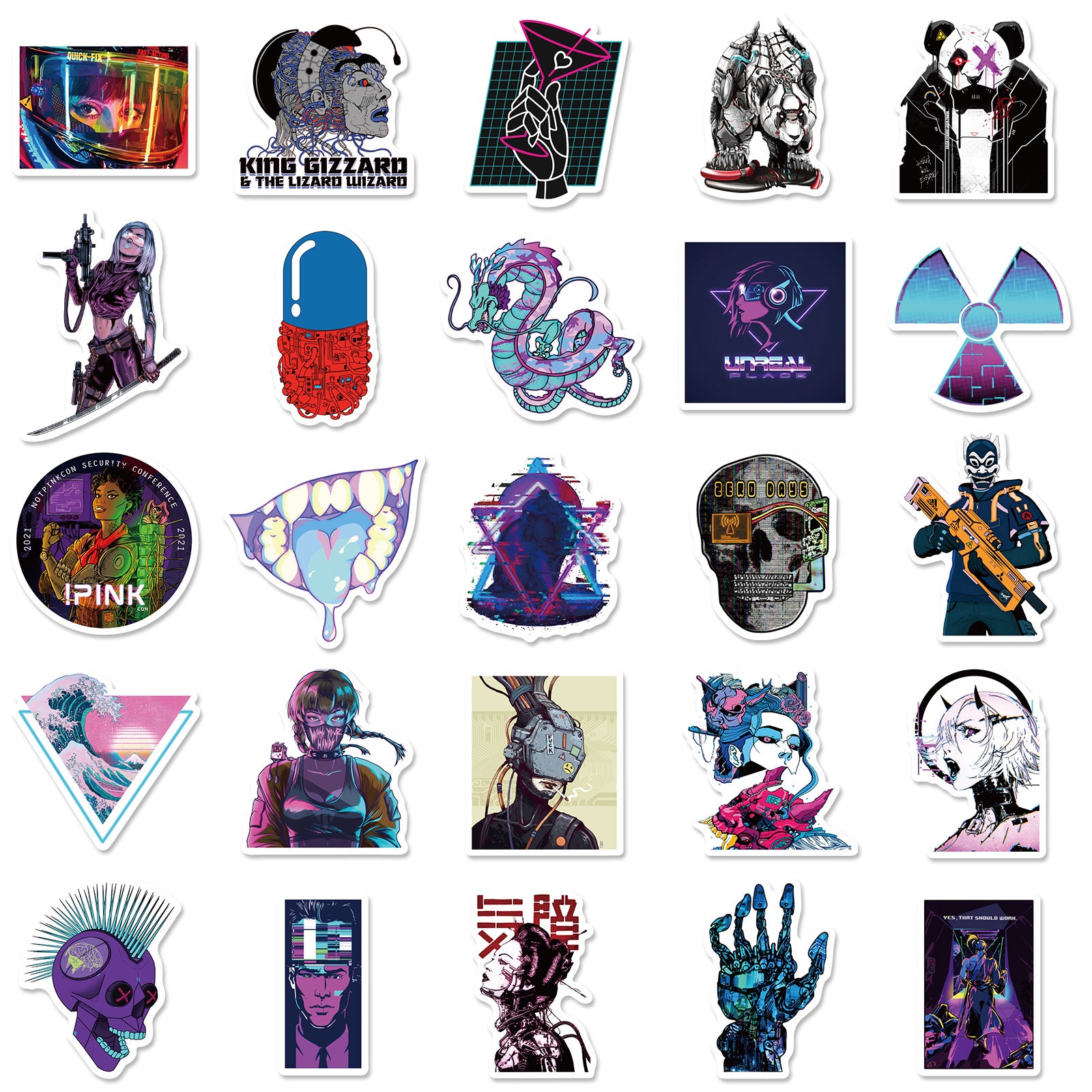 50pcs Cyber Punk Style Stickers for Laptops Mobile Phones Motorcycles Car Decora