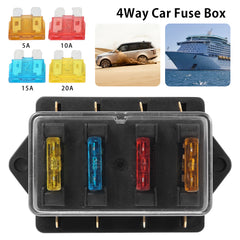 4 Way Car Fuse Block Waterproof Holder with 4 Blades