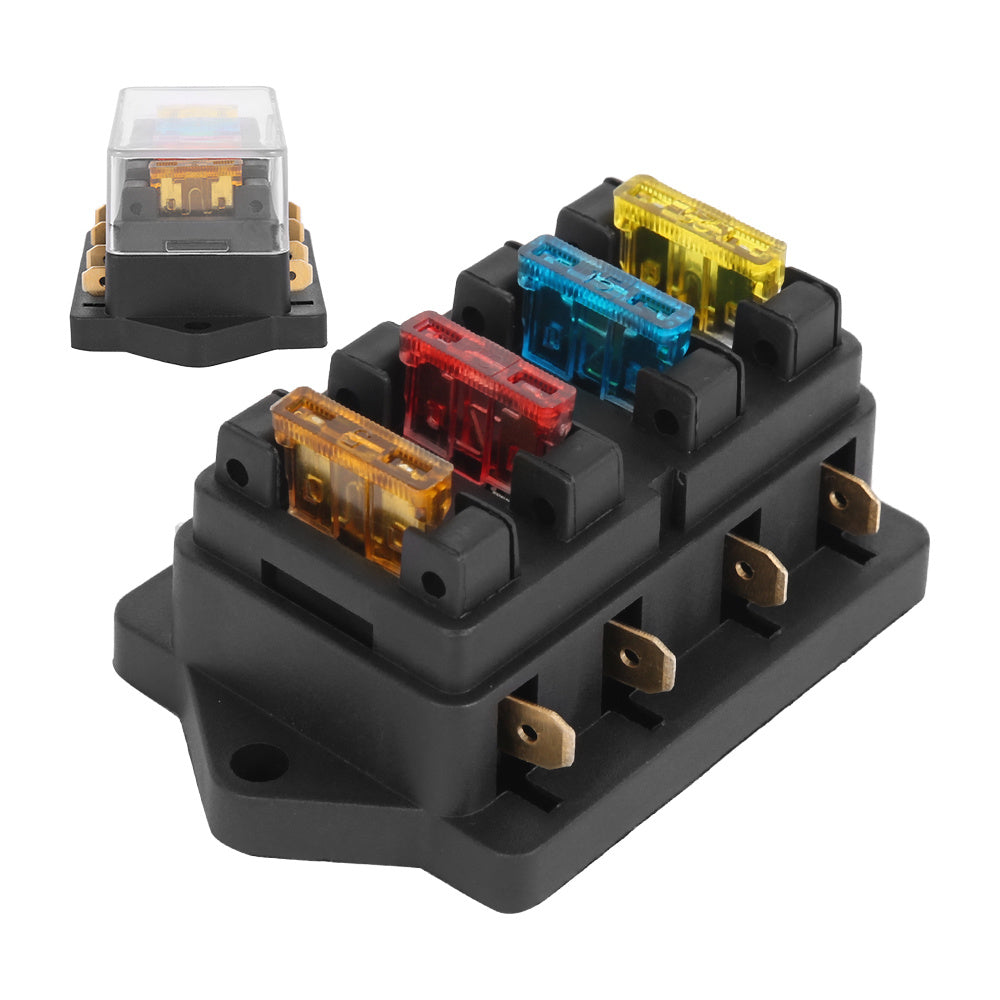 4 Way Car Fuse Block Waterproof Holder with 4 Blades