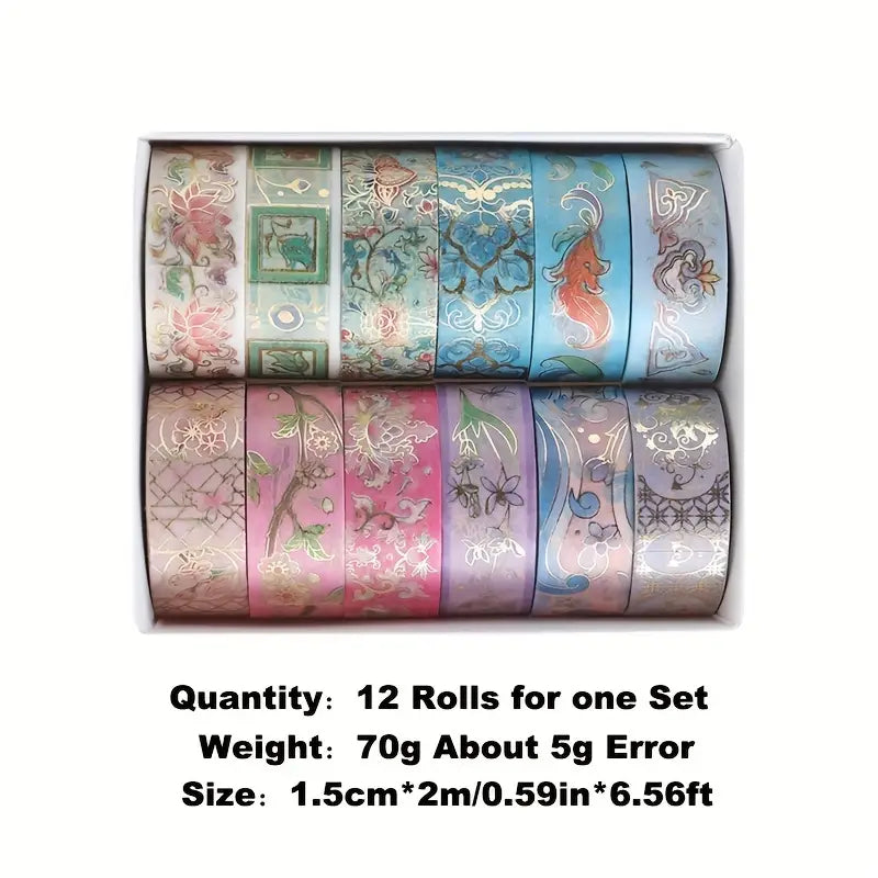 12 Rolls Floral Washi Tape Set for DIY Crafts & Gift Wrapping