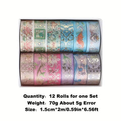 12 Rolls Floral Washi Tape Set for DIY Crafts & Gift Wrapping