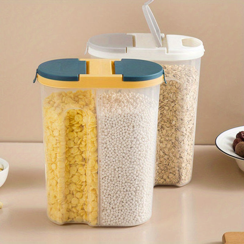 2 Grid Food Storage Container With Cover - Sealed Grain Tank for Kitchen Snacks