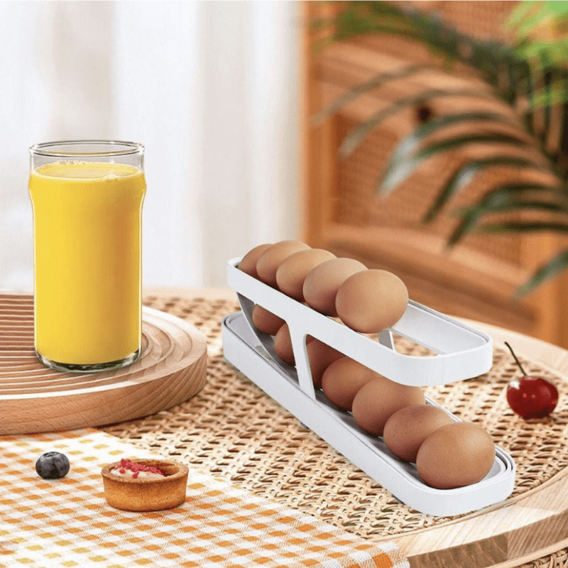 1pc Double Layer Rolling Egg Dispenser Refrigerator Storage Box
