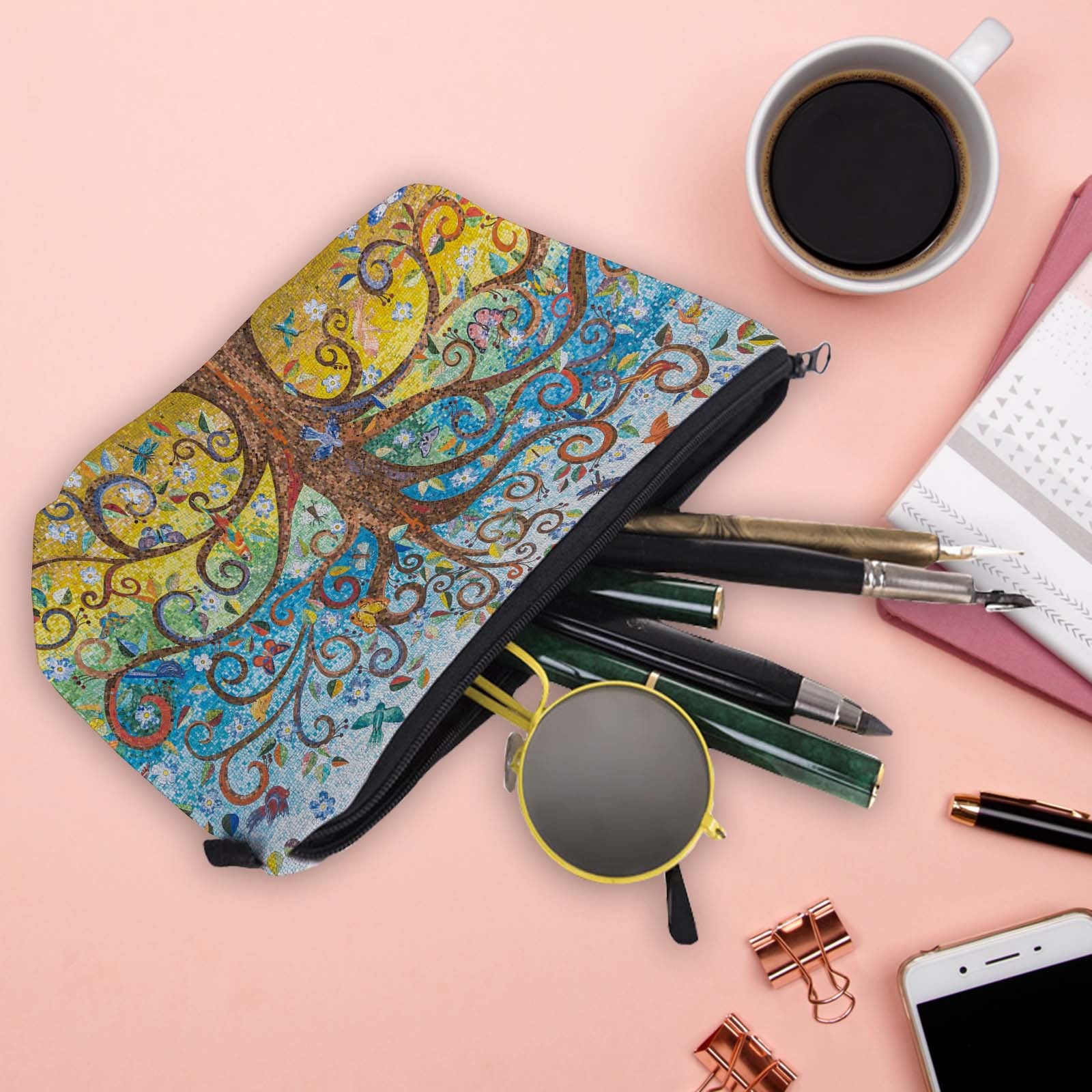 Tree Pattern Waterproof Zipper Makeup Bag Toiletry Bag Women Gift