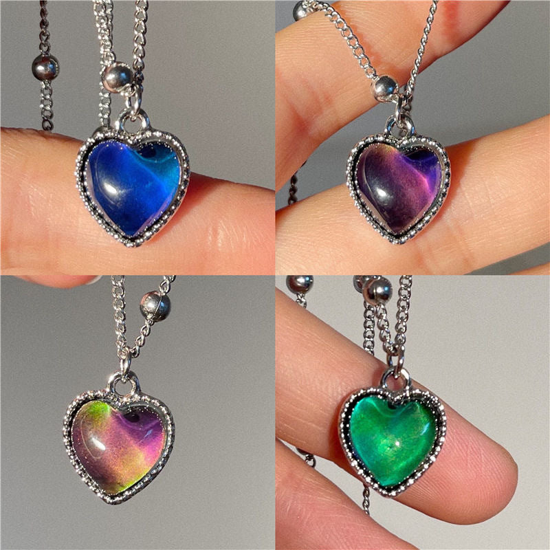 Love Heart Necklace Temperature Change Collarbone Chain Pendant