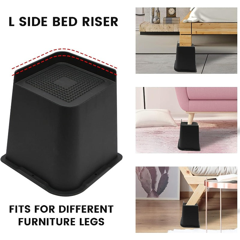 Set of 4 Adjustable Bed Sofa Desk Table Chair Leg Risers - 32cm Rectangle Blocks