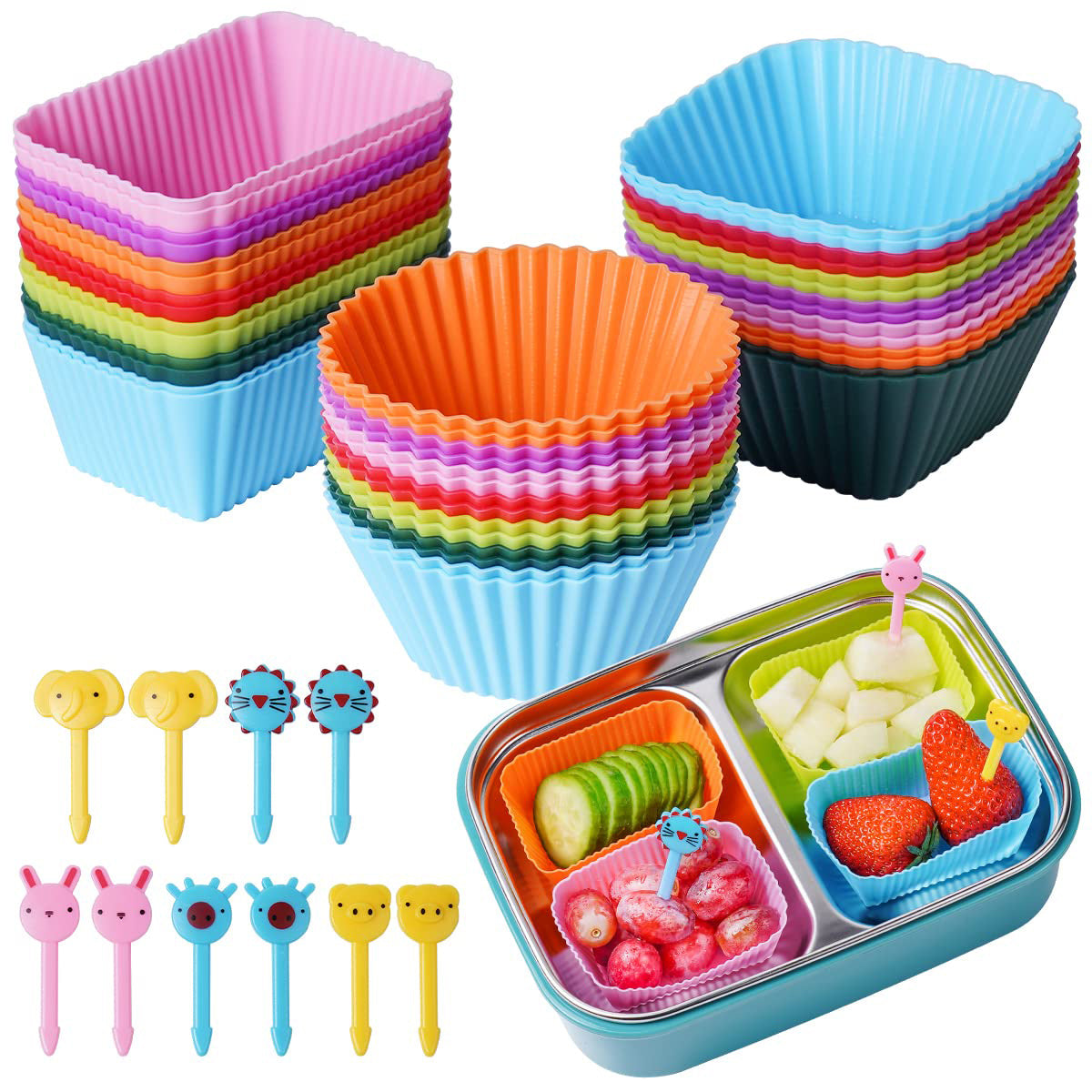 40pc Silicone Muffin Cup Set with Food Paddles & Lunch Accessories
