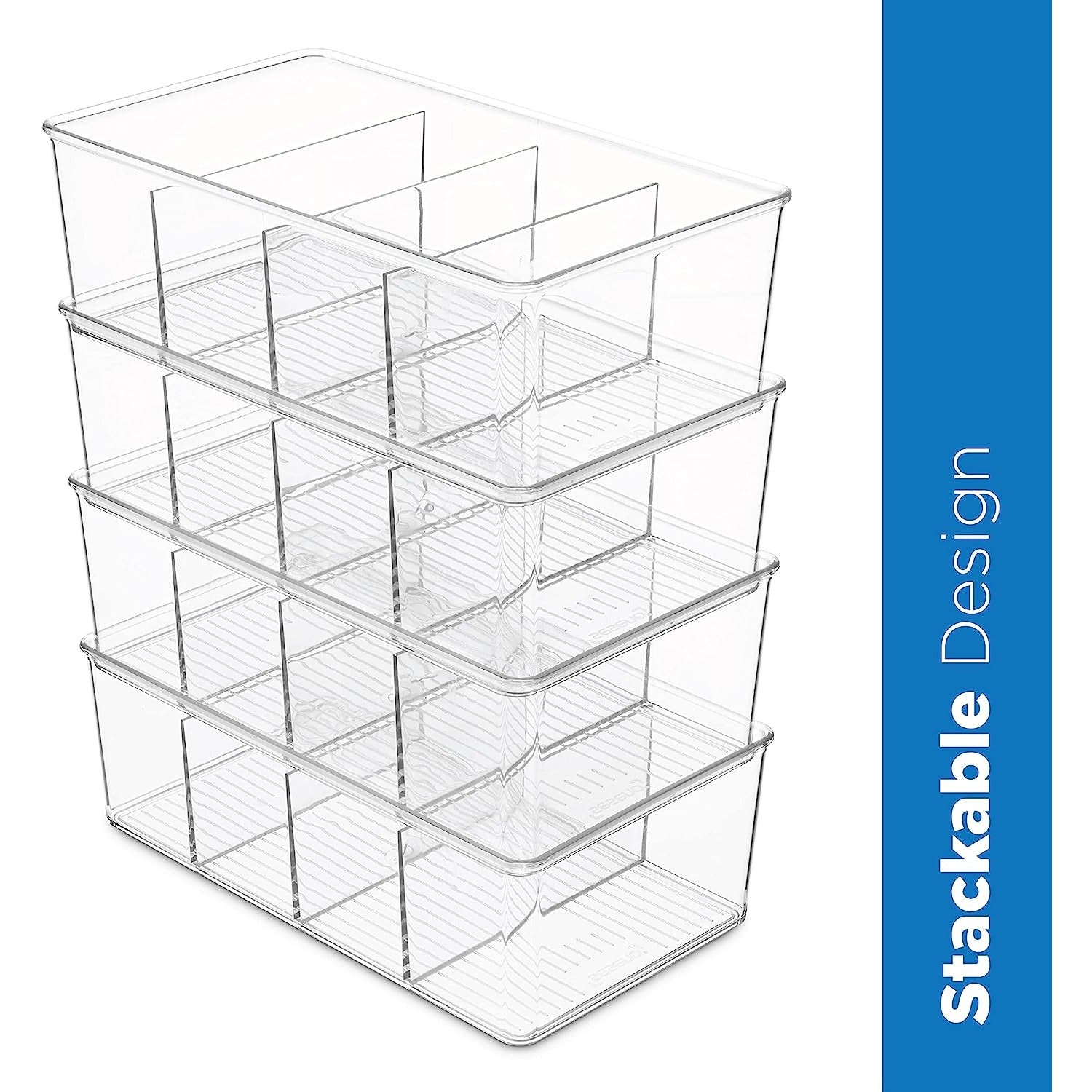 2pcs Plastic Food Storage Bins Divided Compartment Holder for Snacks Packets