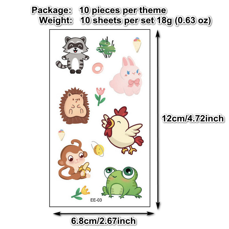 10pcs Zoo Tattoo Stickers Temporary Waterproof Decorative Party Gathering