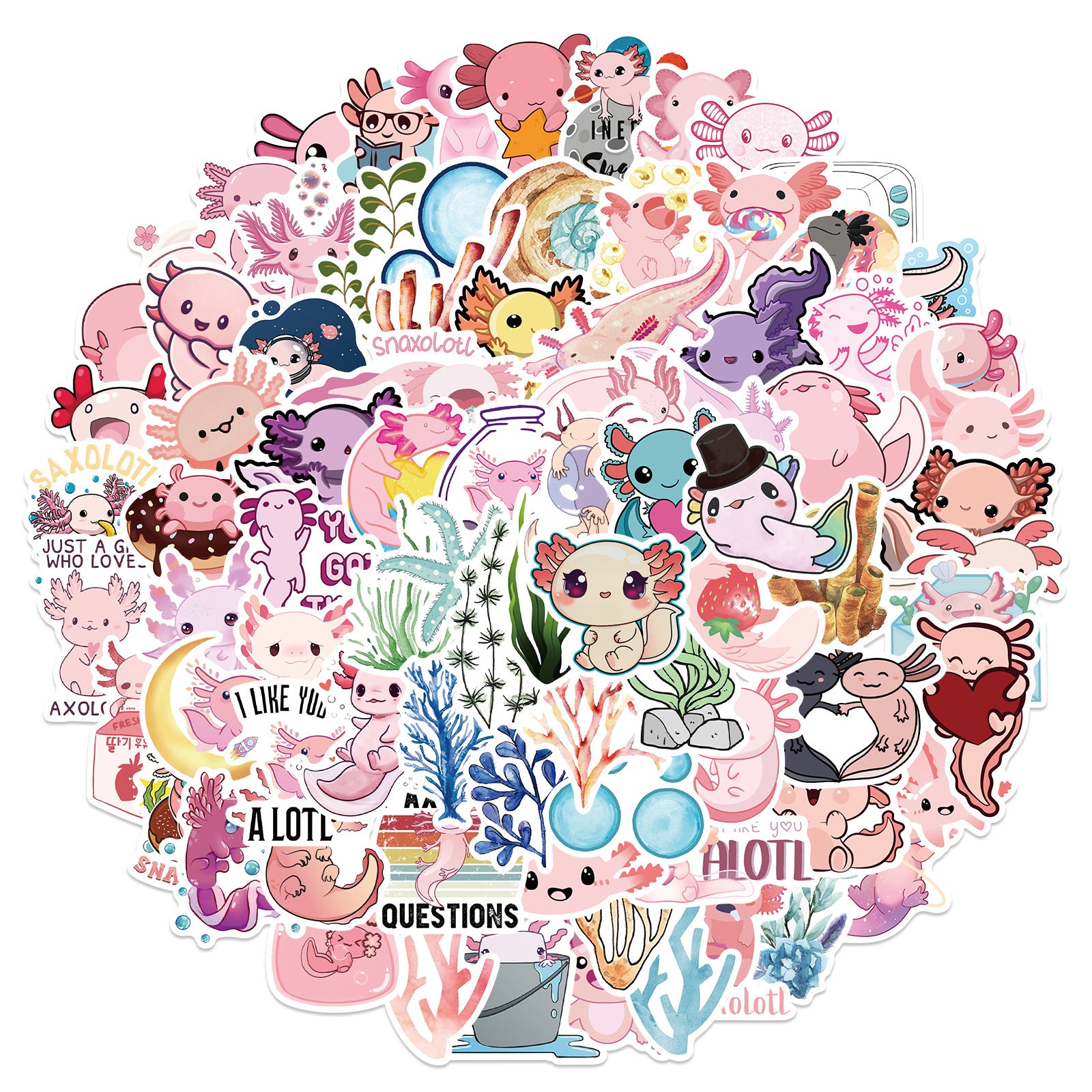 100pcs Axolotl Cartoon Graffiti Decoration Stickers - Fun & Creative Gift