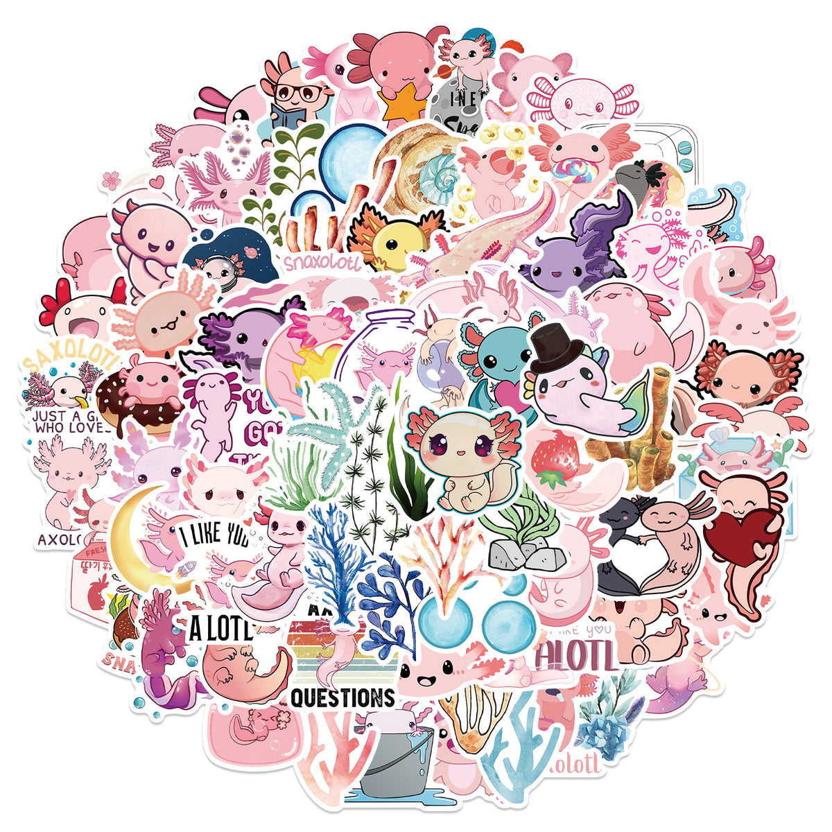 100pcs Axolotl Cartoon Graffiti Decoration Stickers - Fun & Creative Gift