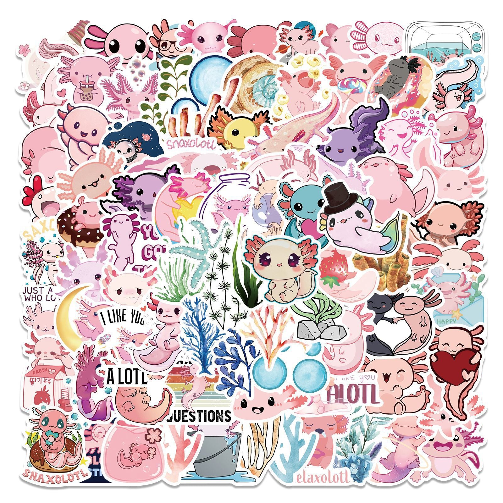 100pcs Axolotl Cartoon Graffiti Decoration Stickers - Fun & Creative Gift