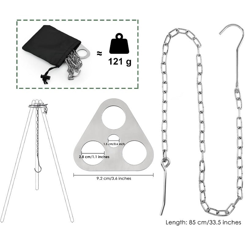 Stainless Steel Campfire Tripod with Adjustable Chain