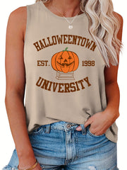  Halloween Casual Tank Top Women's Plus Pumpkin Print Vest Top