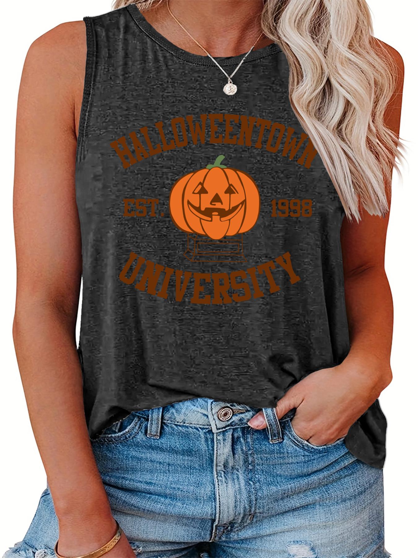  Halloween Casual Tank Top Women's Plus Pumpkin Print Vest Top
