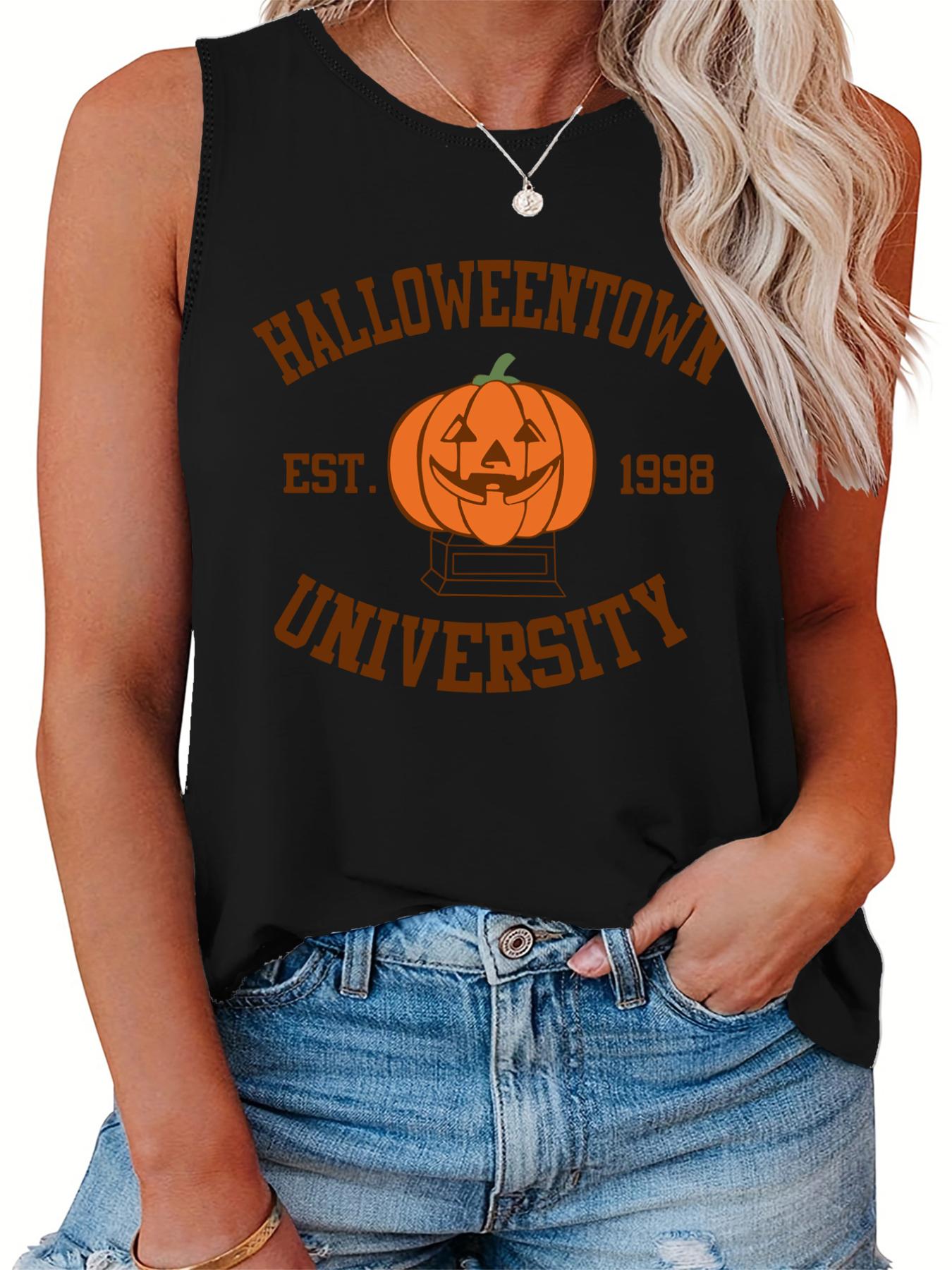  Halloween Casual Tank Top Women's Plus Pumpkin Print Vest Top