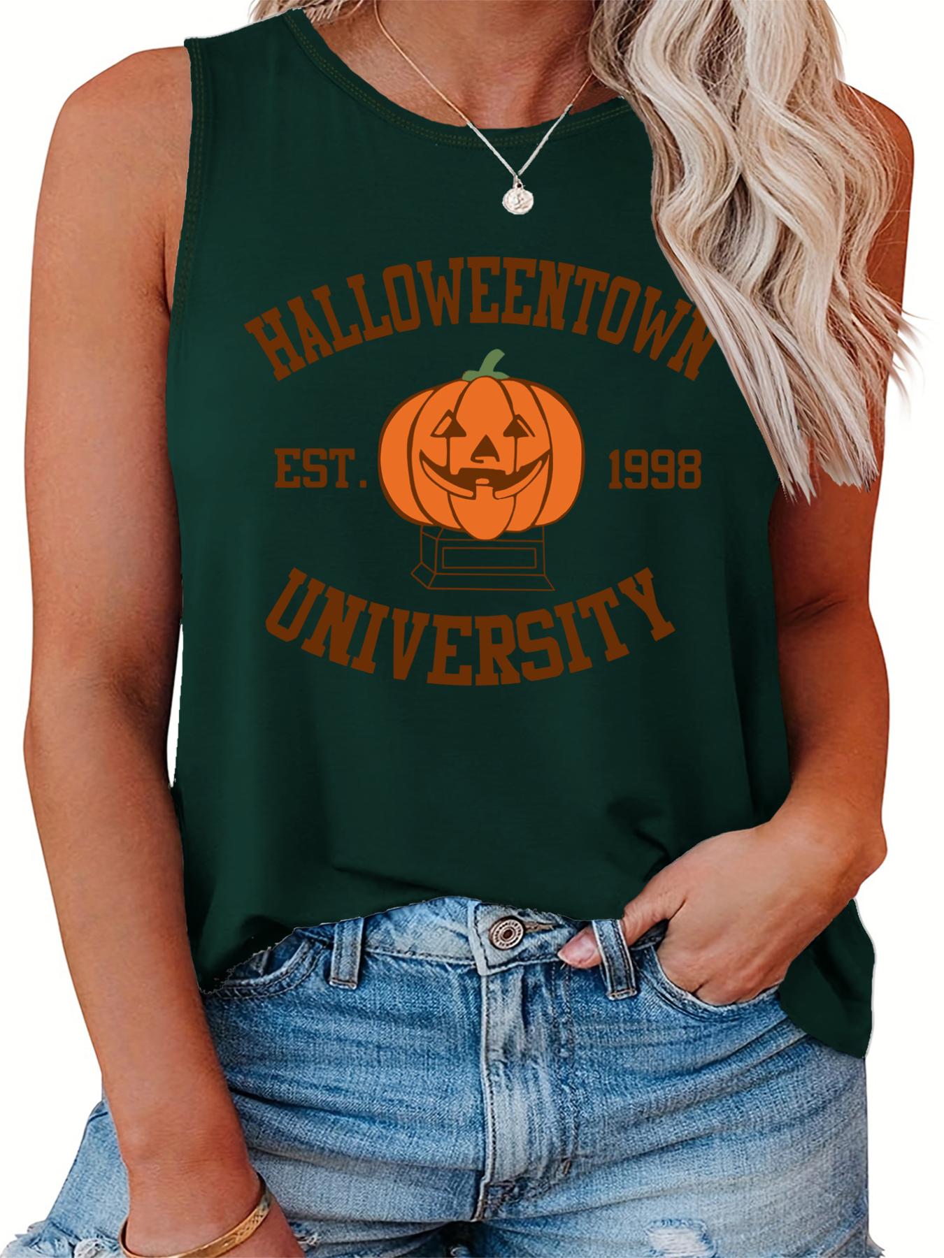  Halloween Casual Tank Top Women's Plus Pumpkin Print Vest Top
