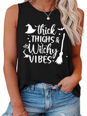  Halloween Slogan Tank Top Women's Graphic Print Vest