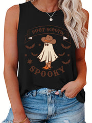  Halloween Casual Tank Top Women's Plus Ghost & Bat Print Vest