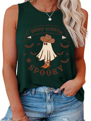  Halloween Casual Tank Top Women's Plus Ghost & Bat Print Vest