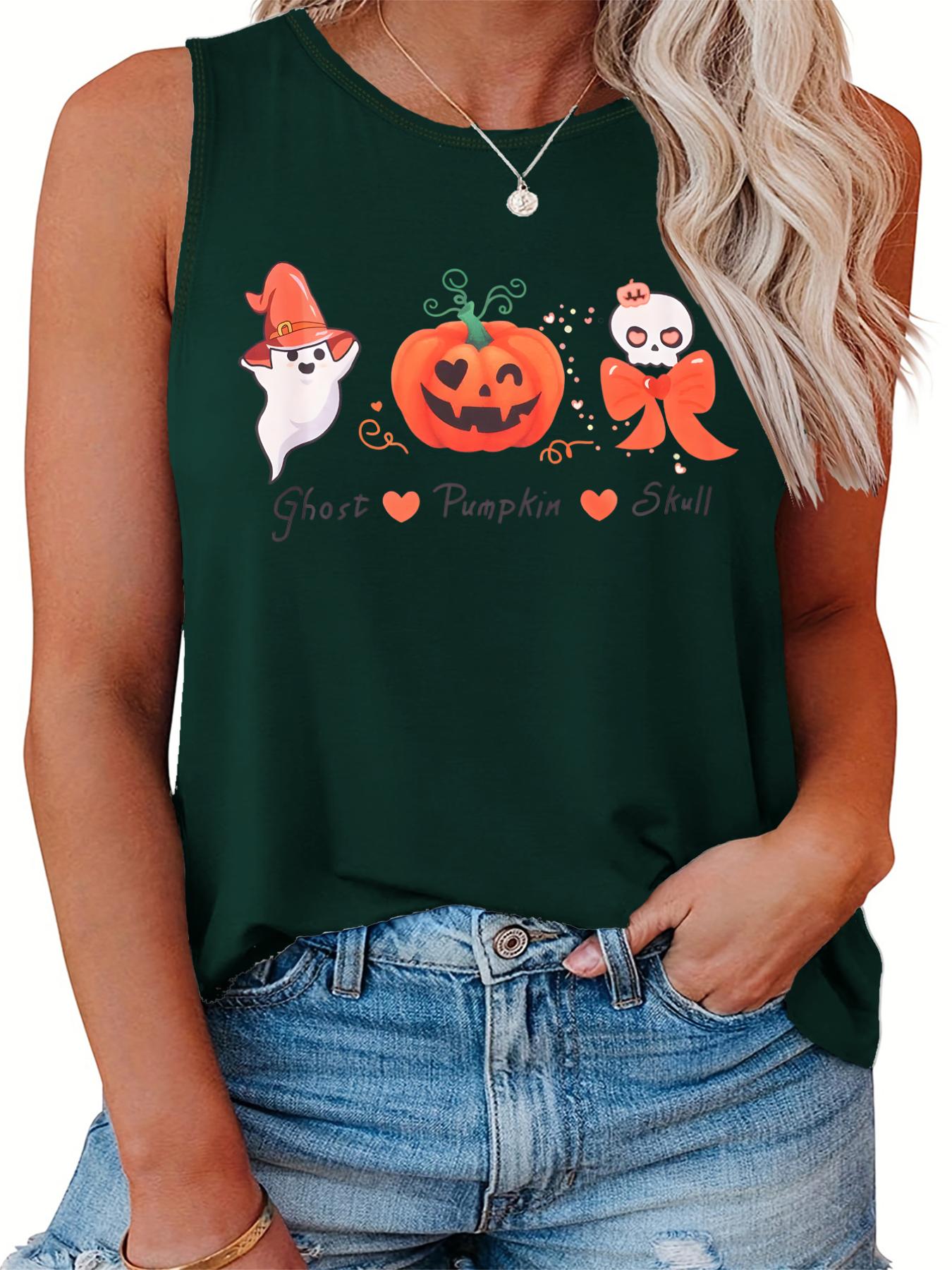  Halloween Tank Top Women's Plus Round Neck Vest Top