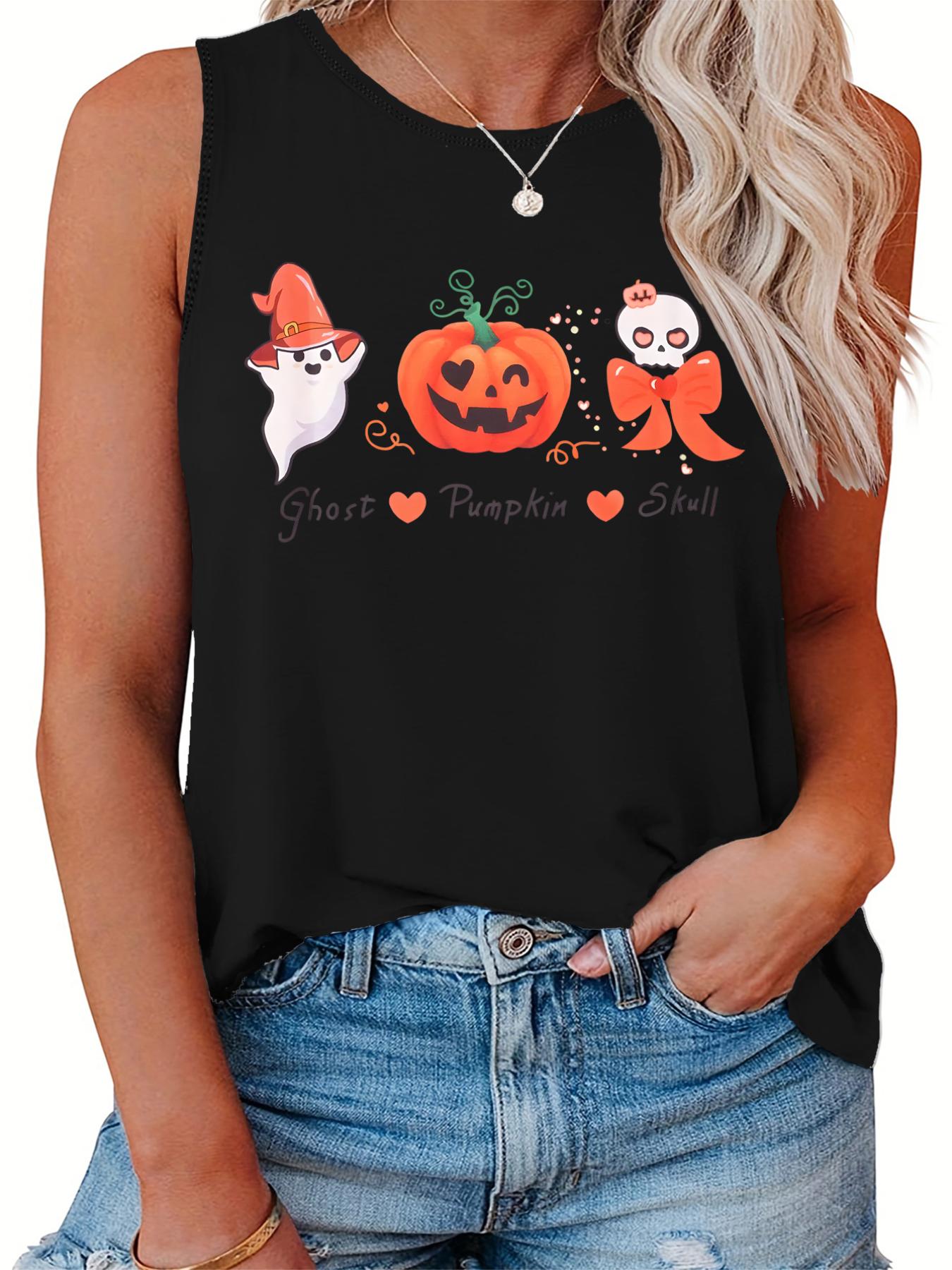  Halloween Tank Top Women's Plus Round Neck Vest Top