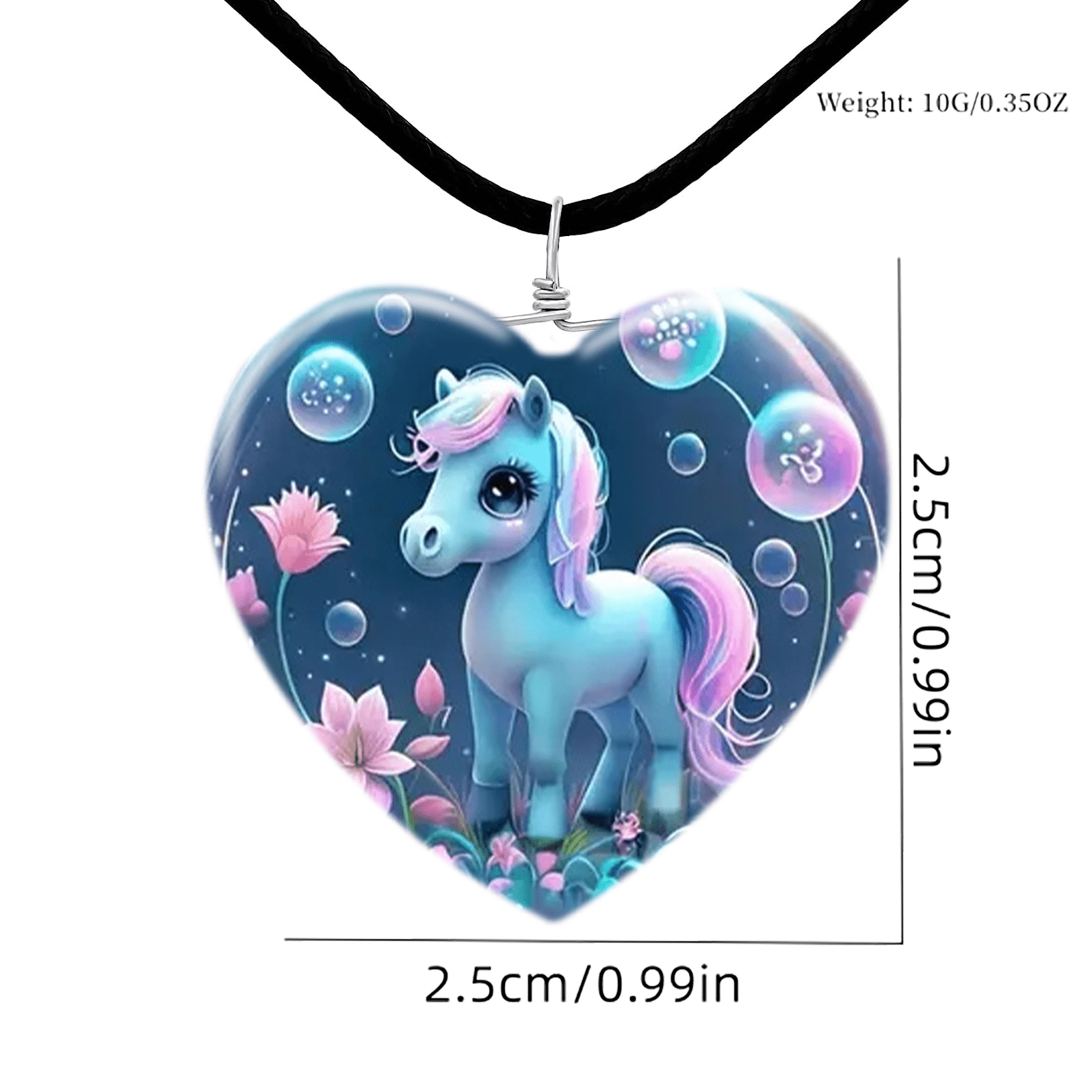 Cartoon Pony Glass Pendant Necklace Earring Set