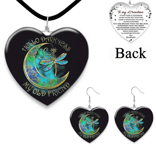 Moon and Dragonfly Glass Pendant Set for Girls
