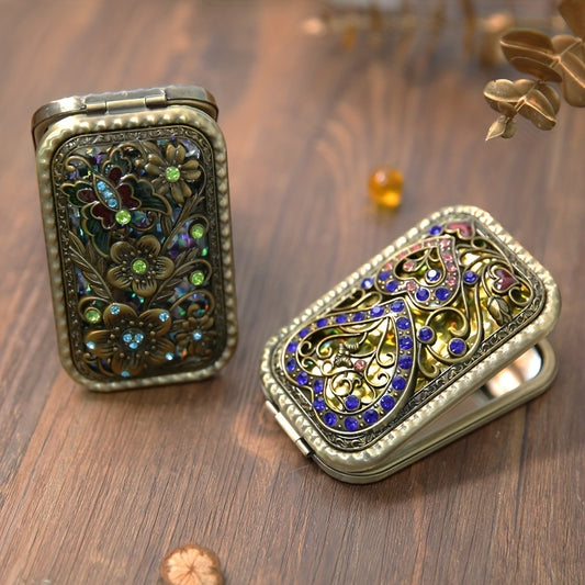 Antique Compact Cosmetic Mirror Metal Portable Foldable Princess Mirror