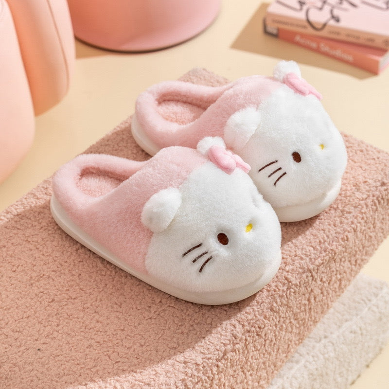 Girls' Cartoon Furry House Shoes, Non Slip Soft Bottom, Indoor Autumn Winter