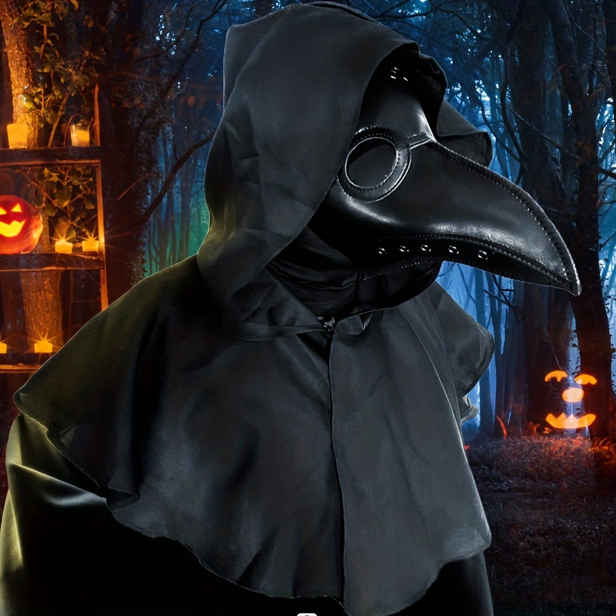 3pcs Halloween Horror Costume Set: Bird Mouth Mask, Cape & Balaclava