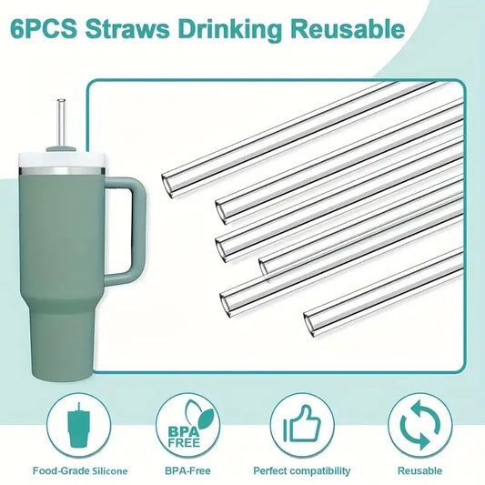 6pcs Reusable Straws with Cleaning Brushes for Tumbler Cups