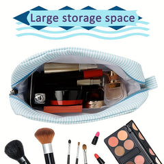 Seersucker Makeup Bag Large Capacity Travel Toiletry Case Zipper Closure