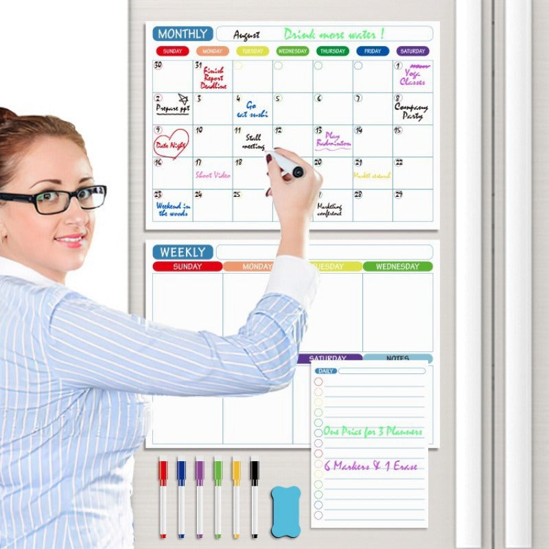 2pcs Magnetic Duties Chart for Adults and Refrigerator Weekly Schedule Board