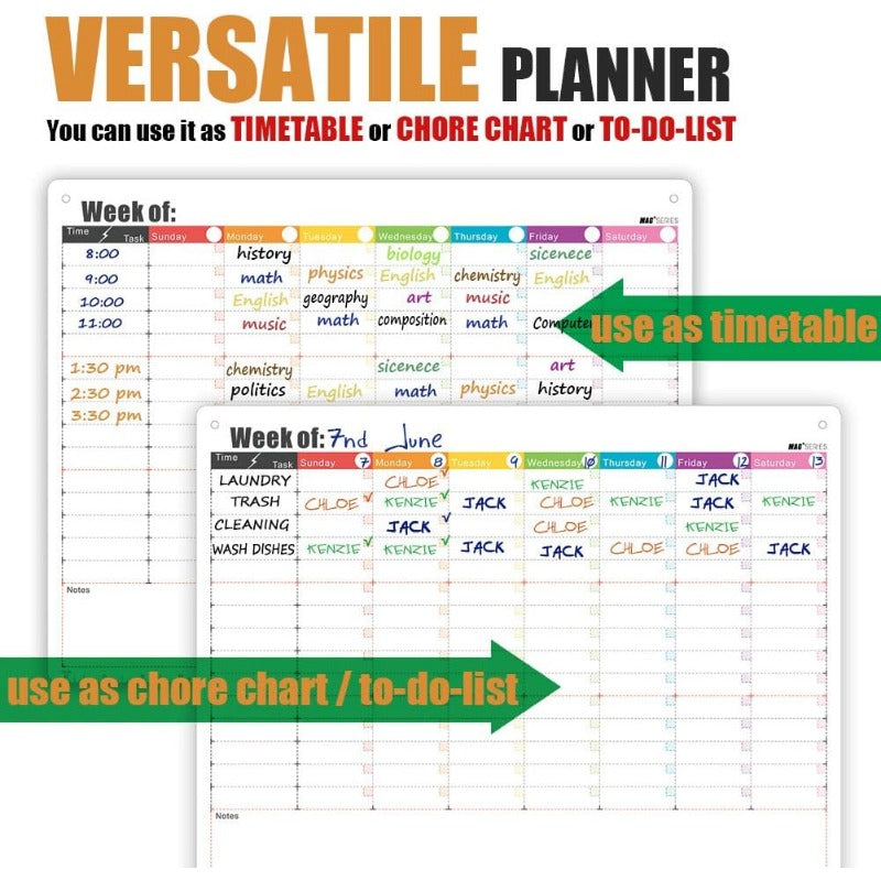 2pcs Magnetic Duties Chart for Adults and Refrigerator Weekly Schedule Board