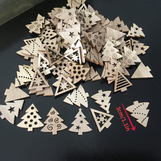100pcs Wooden Christmas Tree Hanging DIY Crafts For Snowman Decor