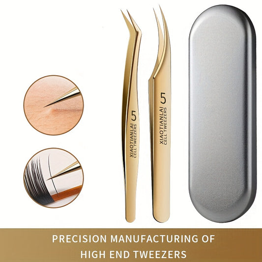 3Pcs Eyelash Extension Tweezers Set with Storage Box