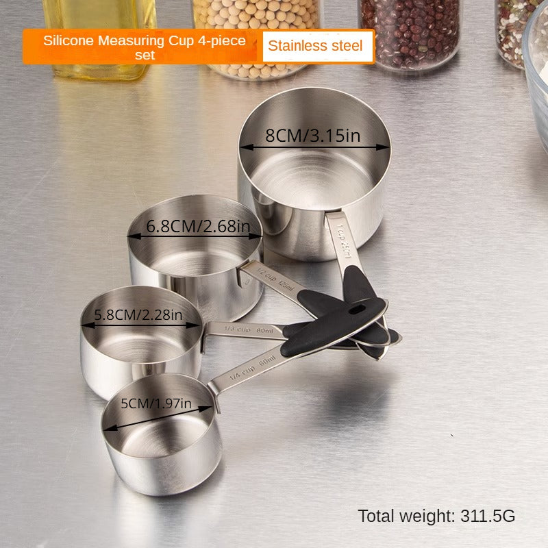 4pcs Stainless Steel Measuring Spoon & Cup Set Kitchen Scale Gram Spoons