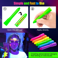 12 Pcs Glow In The Dark Face Body Paint UV Light Glow Makeup Kit